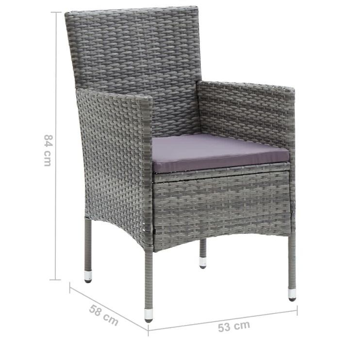 Mobilier à dîner de jardin et coussins 3pcs Résine tressée Gris 2 - Photo n°11