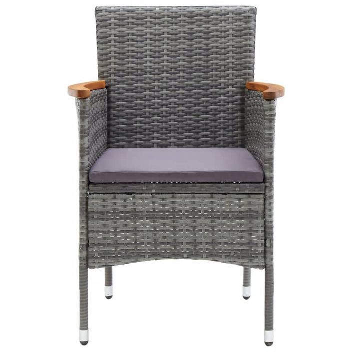 Mobilier à dîner de jardin et coussins 3pcs Résine tressée Gris - Photo n°5