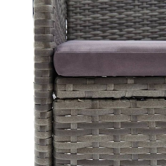 Mobilier à dîner de jardin et coussins 3pcs Résine tressée Gris - Photo n°9