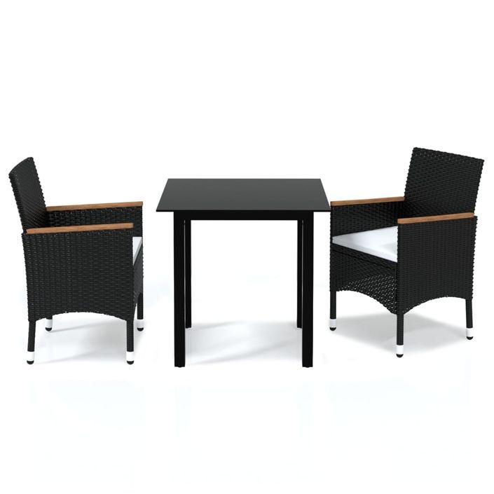 Mobilier à dîner de jardin et coussins 3pcs Résine tressée Noir 4 - Photo n°1