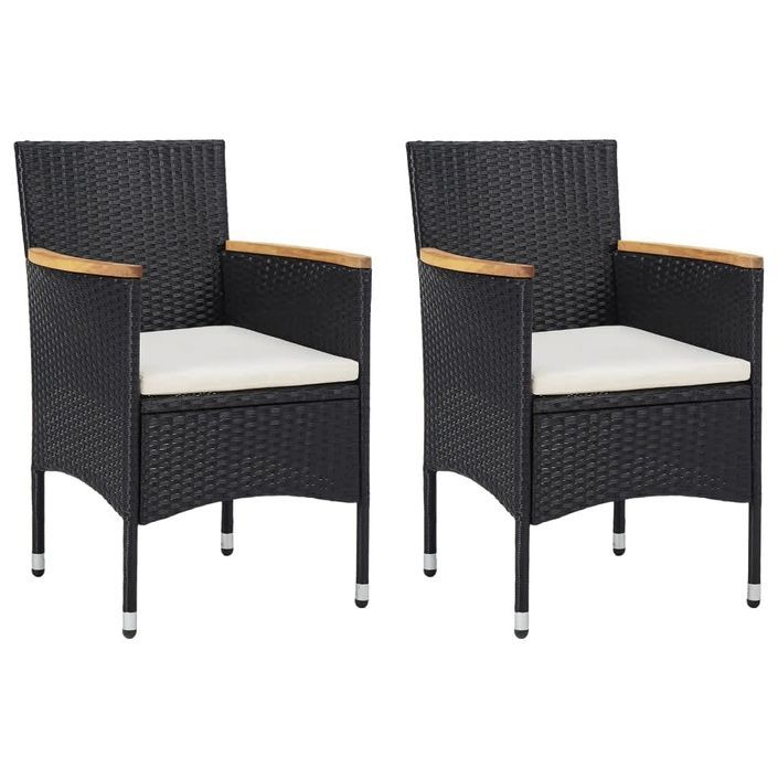 Mobilier à dîner de jardin et coussins 3pcs Résine tressée Noir 4 - Photo n°3