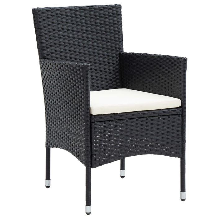 Mobilier à dîner de jardin et coussins 3pcs Résine tressée Noir 2 - Photo n°4