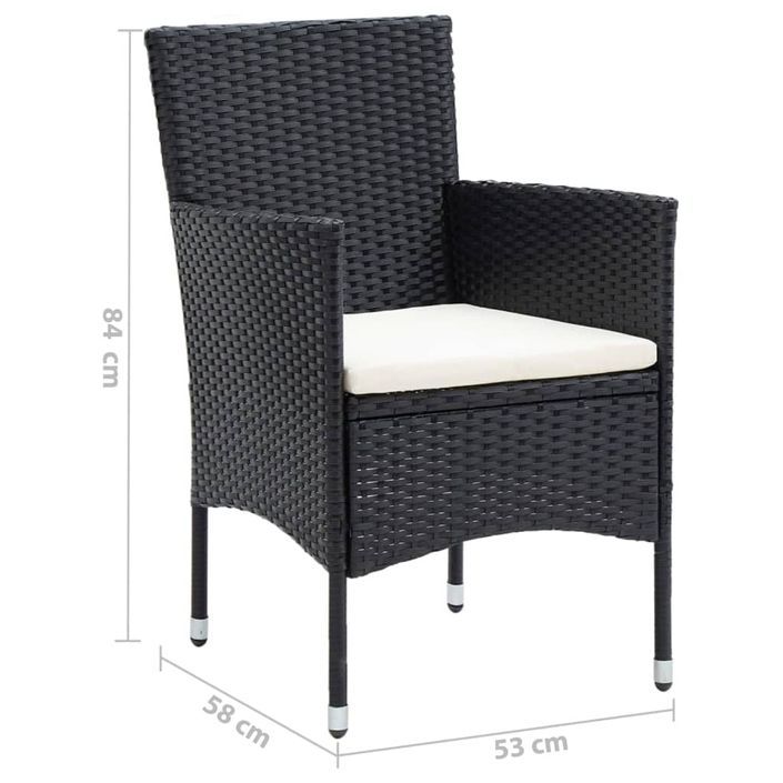 Mobilier à dîner de jardin et coussins 3pcs Résine tressée Noir 2 - Photo n°11