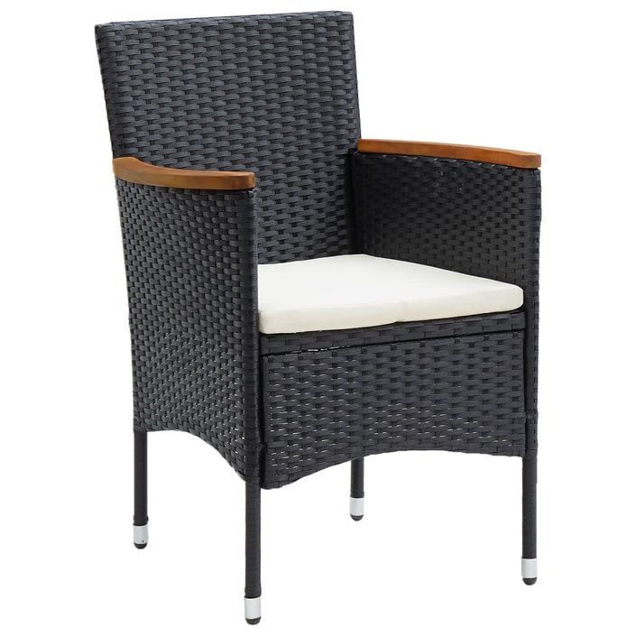 Mobilier à dîner de jardin et coussins 3pcs Résine tressée Noir - Photo n°4