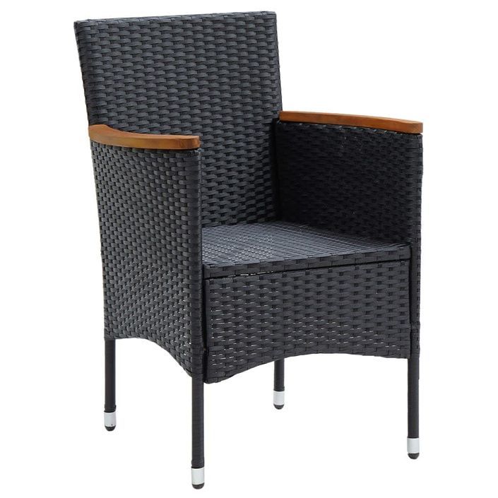 Mobilier à dîner de jardin et coussins 3pcs Résine tressée Noir - Photo n°7