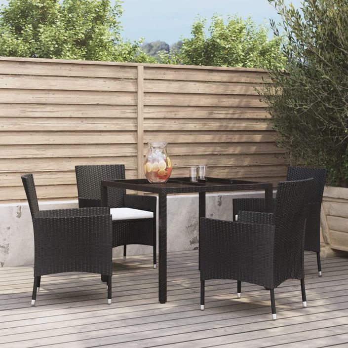 Mobilier à dîner de jardin et coussins 5pcs Noir Résine tressée - Photo n°1