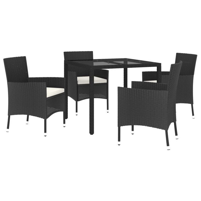 Mobilier à dîner de jardin et coussins 5pcs Noir Résine tressée - Photo n°3