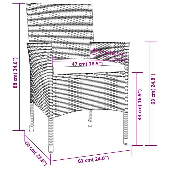 Mobilier à dîner de jardin et coussins 5pcs Noir Résine tressée - Photo n°9