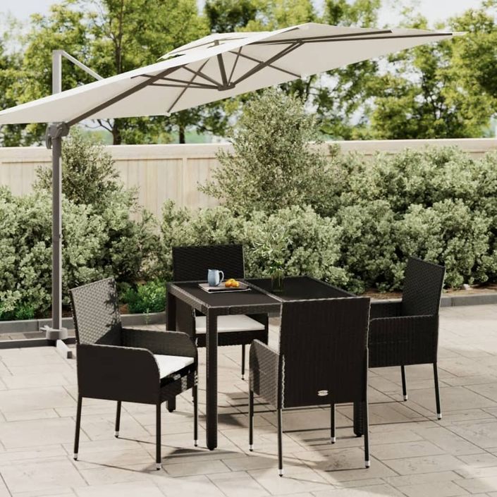 Mobilier à dîner de jardin et coussins 5pcs Noir Résine tressée - Photo n°1