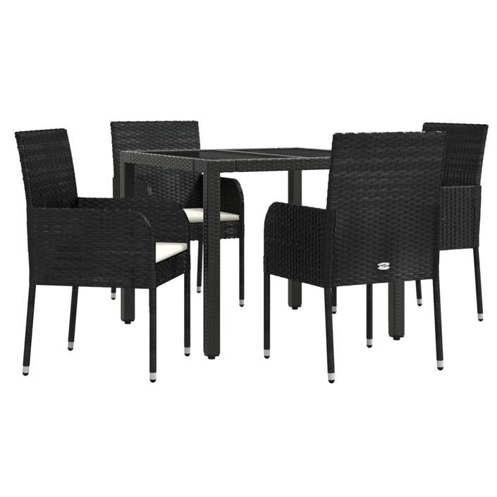 Mobilier à dîner de jardin et coussins 5pcs Noir Résine tressée - Photo n°3