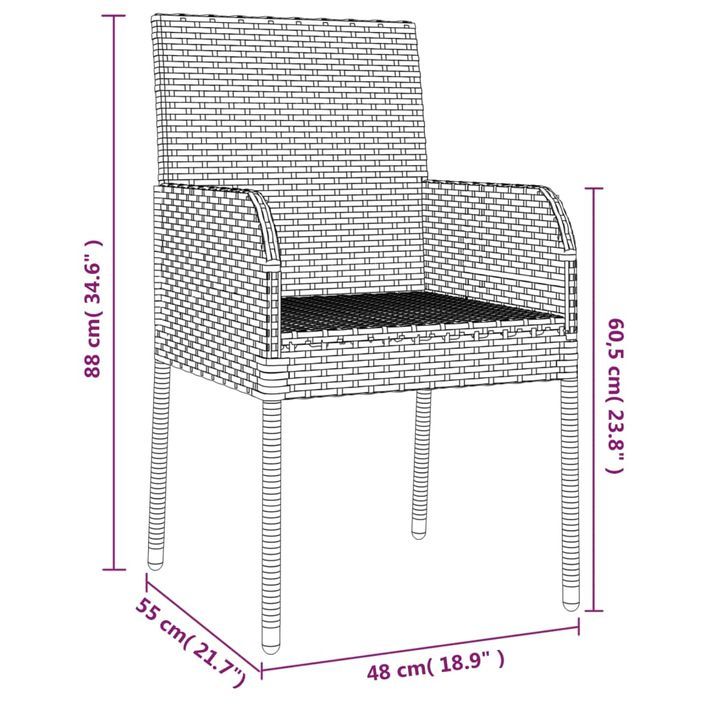 Mobilier à dîner de jardin et coussins 5pcs Noir Résine tressée - Photo n°10