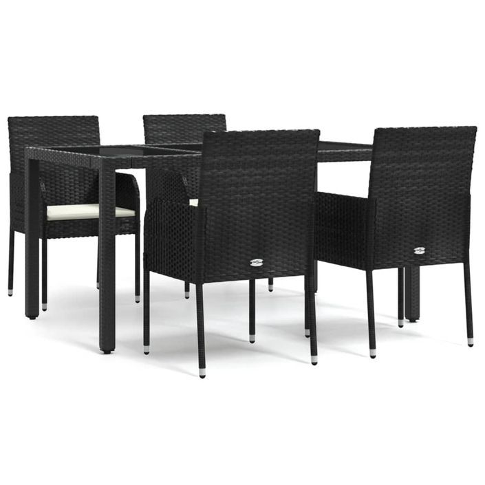 Mobilier à dîner de jardin et coussins 5pcs Noir Résine tressée - Photo n°2