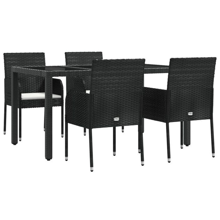 Mobilier à dîner de jardin et coussins 5pcs Noir Résine tressée - Photo n°3