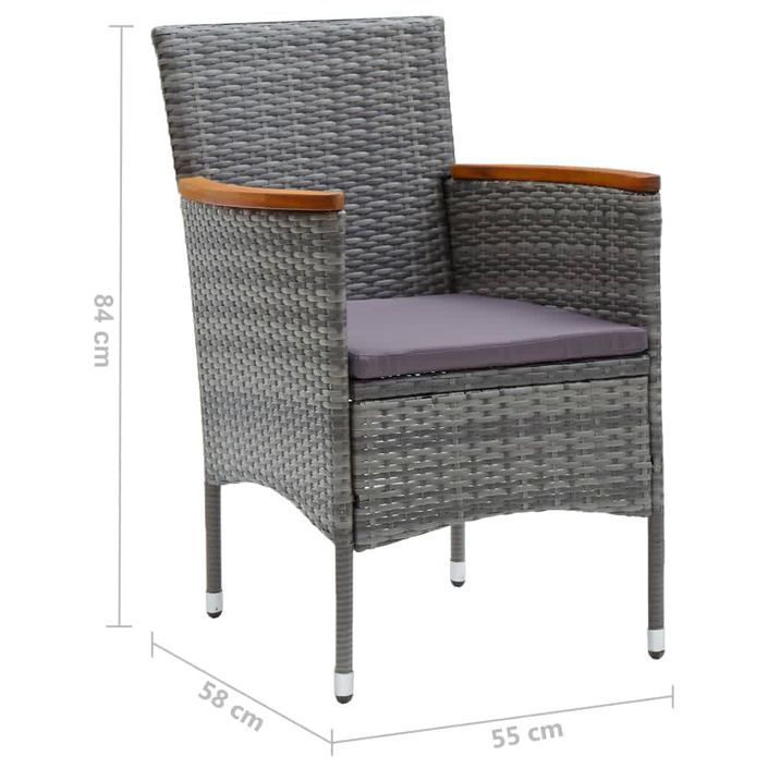 Mobilier à dîner de jardin et coussins 5pcs Résine tressée Gris 16 - Photo n°11