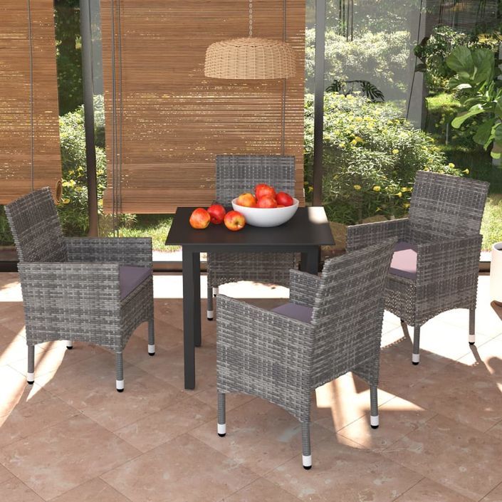 Mobilier à dîner de jardin et coussins 5pcs Résine tressée Gris 17 - Photo n°2