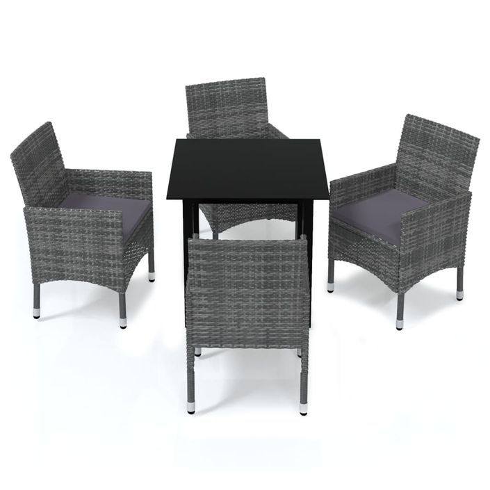 Mobilier à dîner de jardin et coussins 5pcs Résine tressée Gris 17 - Photo n°1