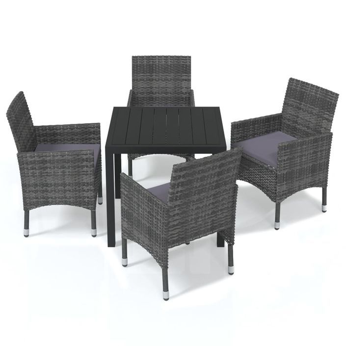 Mobilier à dîner de jardin et coussins 5pcs Résine tressée Gris - Photo n°2