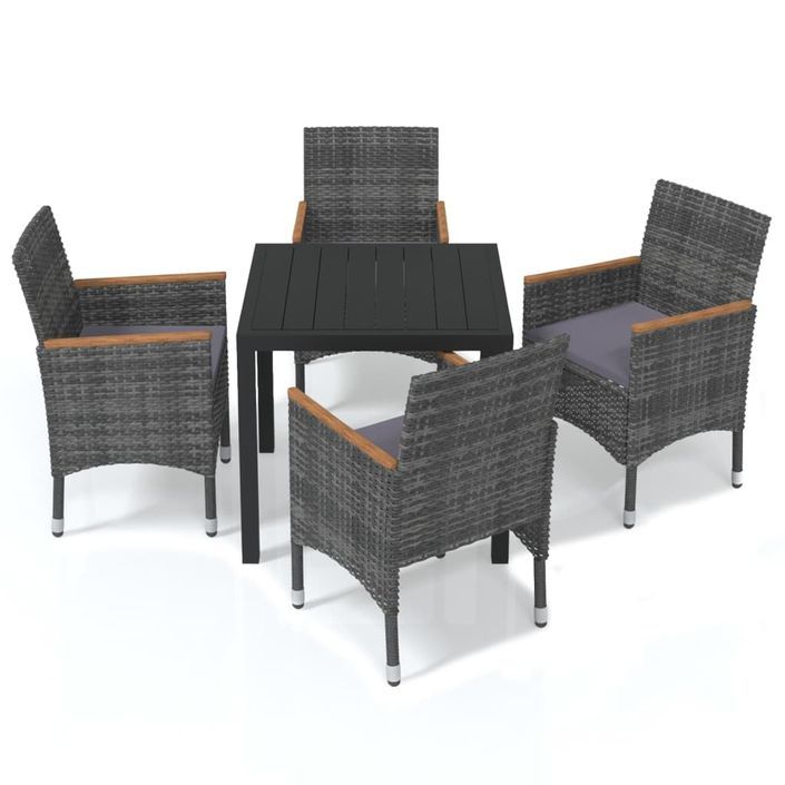 Mobilier à dîner de jardin et coussins 5pcs Résine tressée Gris - Photo n°2