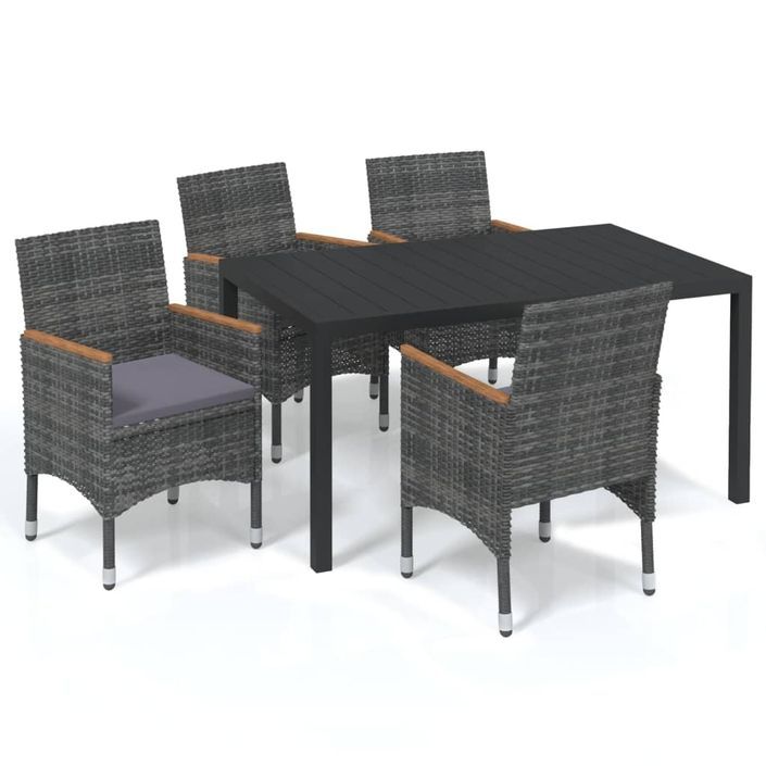 Mobilier à dîner de jardin et coussins 5pcs Résine tressée Gris - Photo n°2