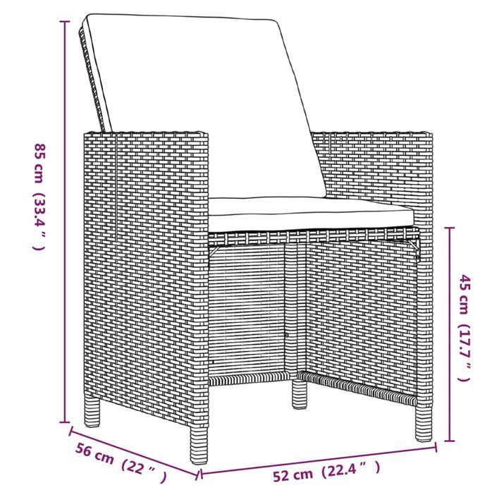 Mobilier à dîner de jardin et coussins 5pcs Résine tressée Noir 3 - Photo n°8