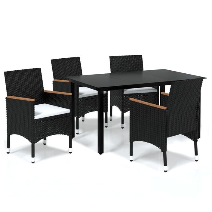 Mobilier à dîner de jardin et coussins 5pcs Résine tressée Noir 20 - Photo n°1