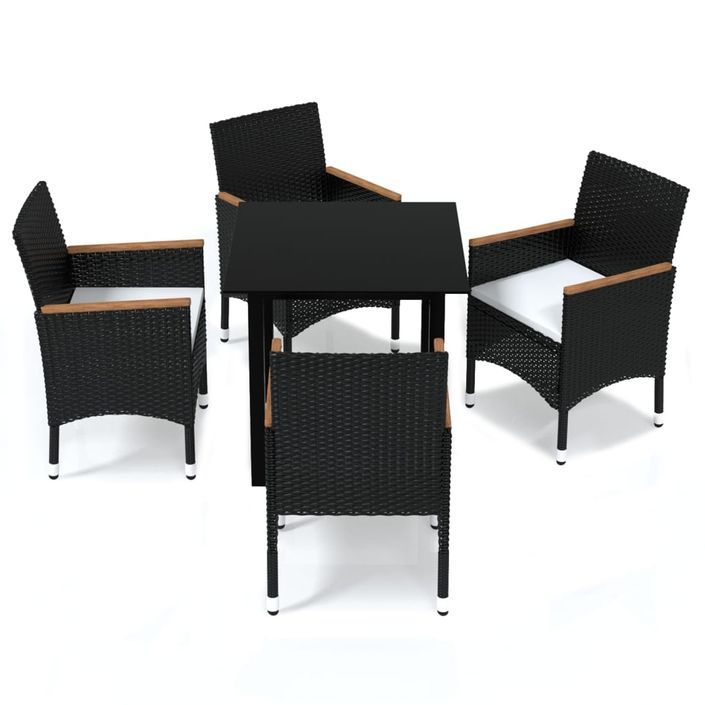 Mobilier à dîner de jardin et coussins 5pcs Résine tressée Noir 19 - Photo n°1