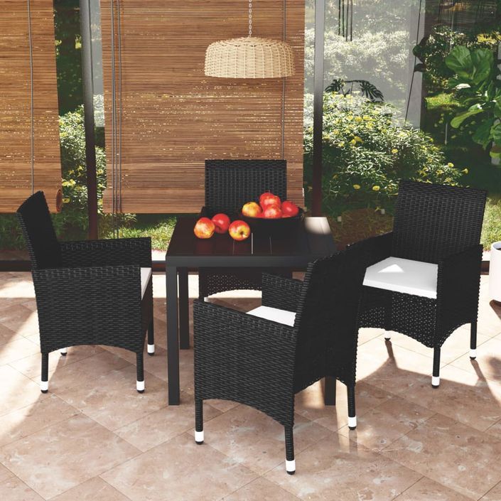 Mobilier à dîner de jardin et coussins 5pcs Résine tressée Noir - Photo n°1