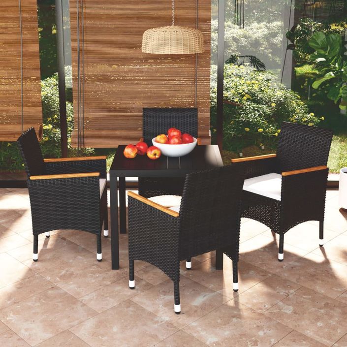 Mobilier à dîner de jardin et coussins 5pcs Résine tressée Noir - Photo n°1