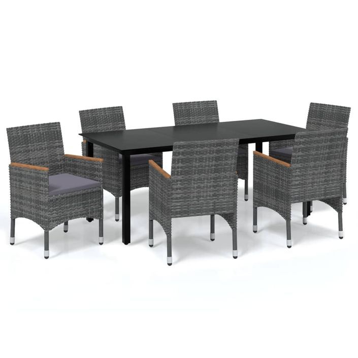 Mobilier à dîner de jardin et coussins 7pcs Résine tressée Gris 5 - Photo n°1