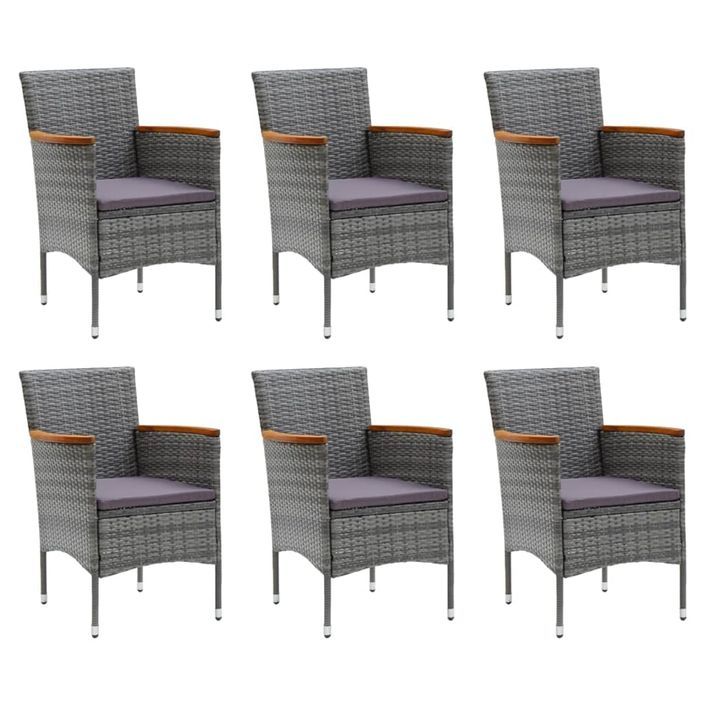 Mobilier à dîner de jardin et coussins 7pcs Résine tressée Gris 5 - Photo n°3