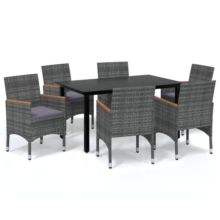 Mobilier à dîner de jardin et coussins 7pcs Résine tressée Gris 4 - Photo n°1