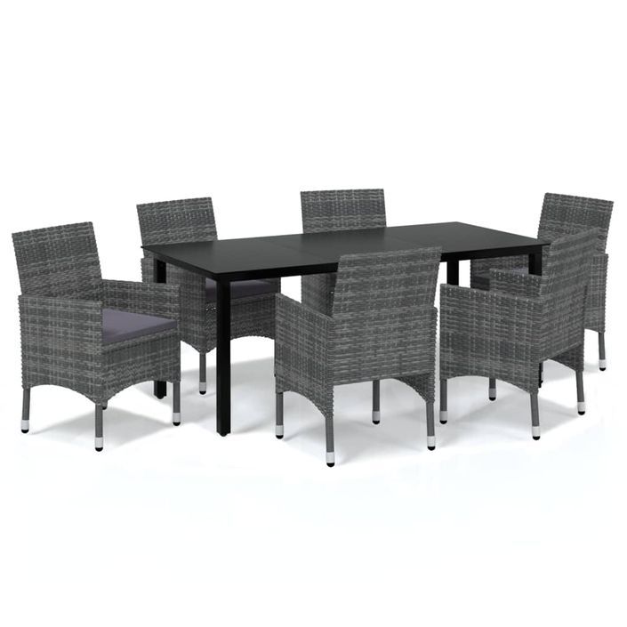 Mobilier à dîner de jardin et coussins 7pcs Résine tressée Gris 3 - Photo n°1