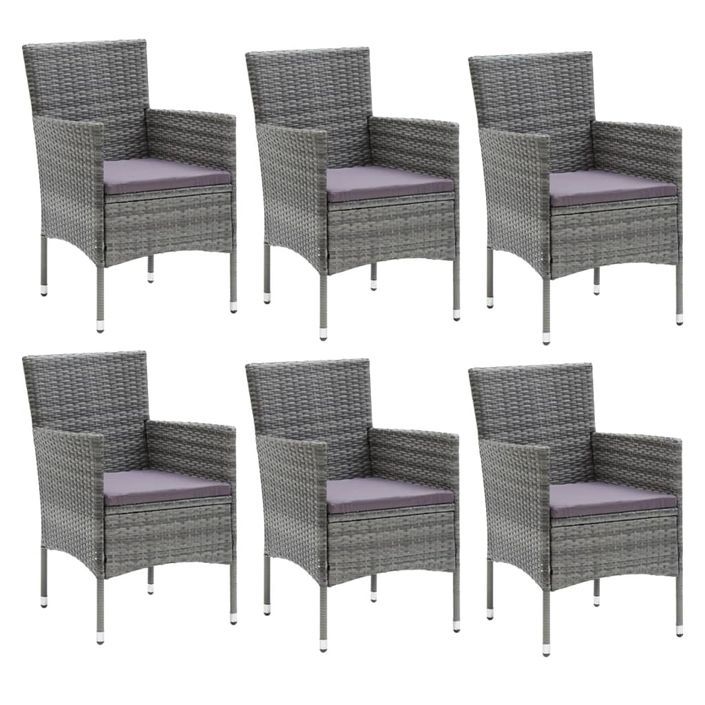 Mobilier à dîner de jardin et coussins 7pcs Résine tressée Gris 3 - Photo n°3