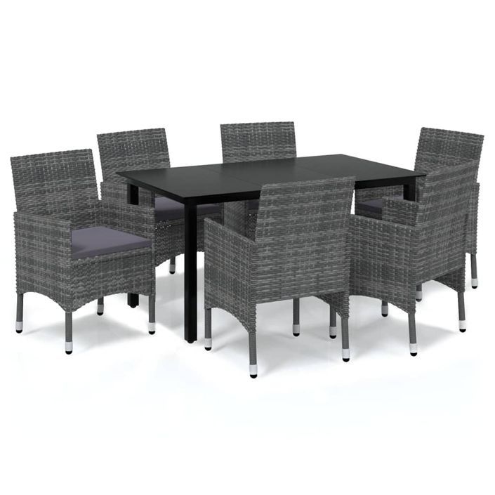 Mobilier à dîner de jardin et coussins 7pcs Résine tressée Gris 2 - Photo n°1