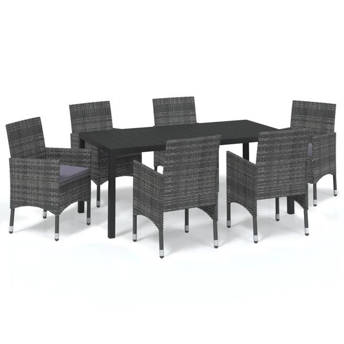 Mobilier à dîner de jardin et coussins 7pcs Résine tressée Gris - Photo n°1