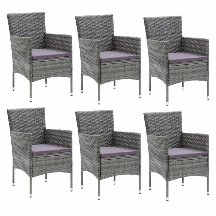 Mobilier à dîner de jardin et coussins 7pcs Résine tressée Gris - Photo n°3