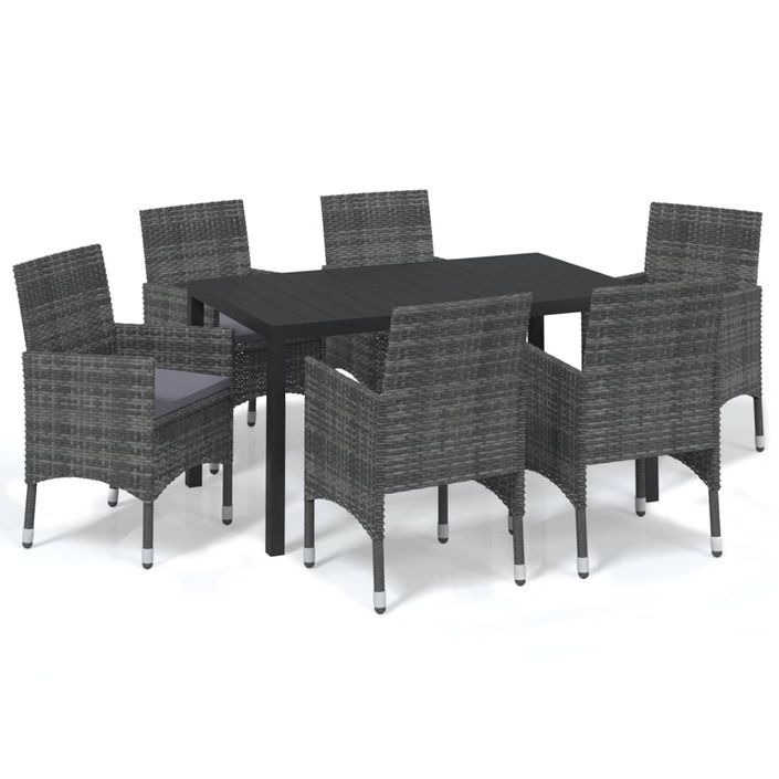 Mobilier à dîner de jardin et coussins 7pcs Résine tressée Gris - Photo n°2