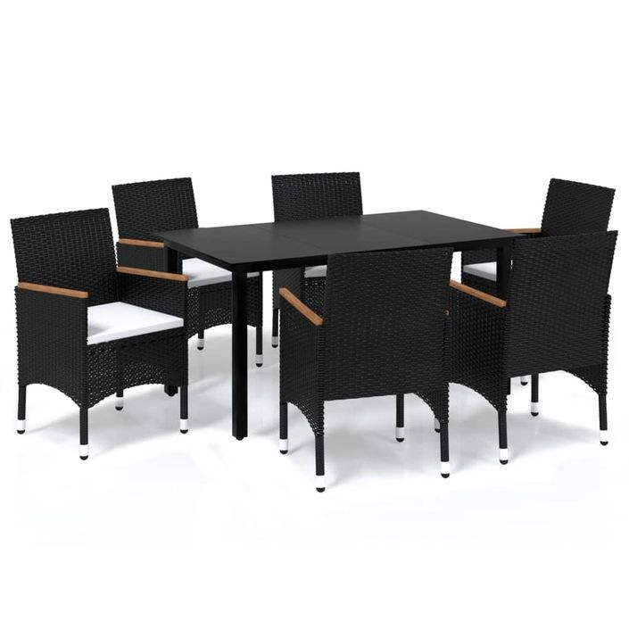 Mobilier à dîner de jardin et coussins 7pcs Résine tressée Noir 2 - Photo n°1