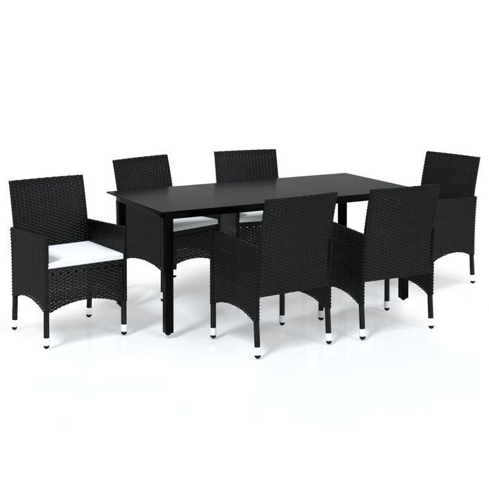 Mobilier à dîner de jardin et coussins 7pcs Résine tressée Noir 3 - Photo n°1