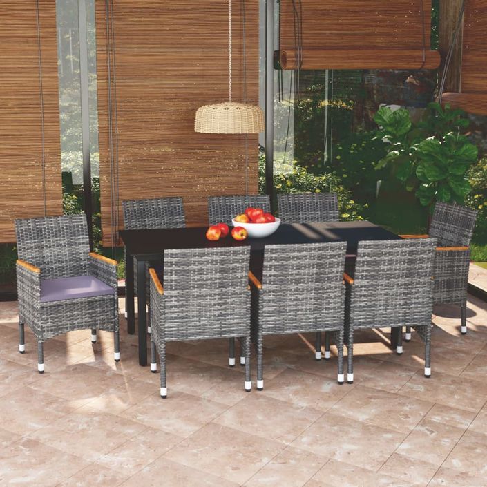 Mobilier à dîner de jardin et coussins 9pcs Résine tressée Gris 2 - Photo n°2