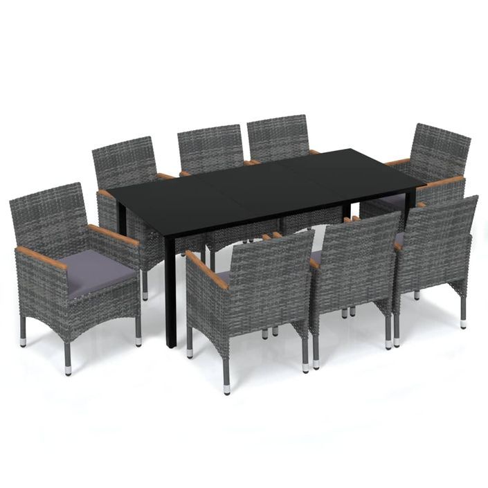 Mobilier à dîner de jardin et coussins 9pcs Résine tressée Gris 2 - Photo n°1