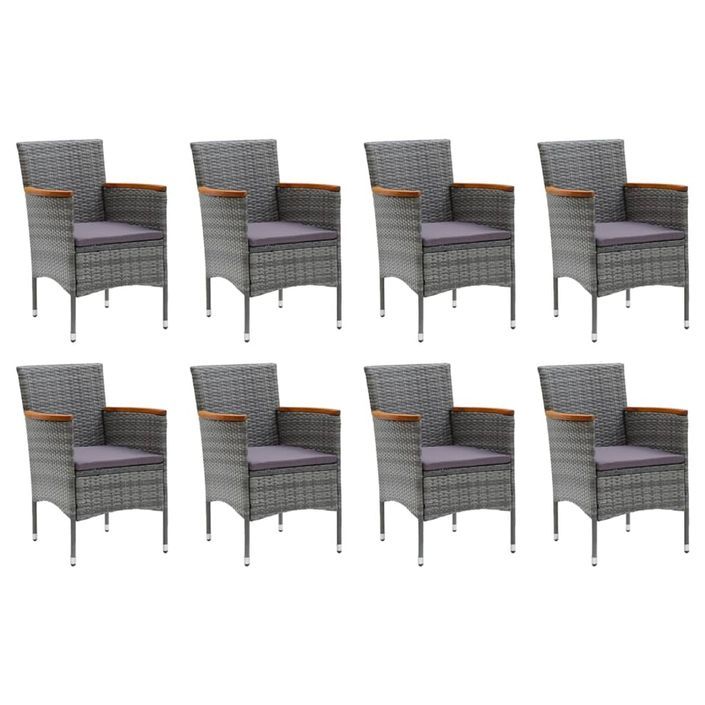 Mobilier à dîner de jardin et coussins 9pcs Résine tressée Gris 2 - Photo n°3