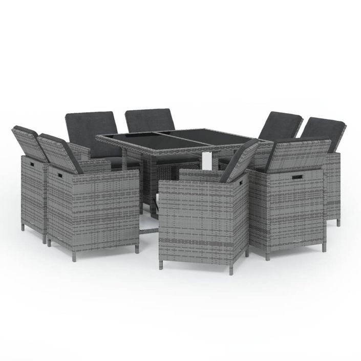 Mobilier à dîner de jardin et coussins 9pcs Résine tressée Gris - Photo n°1