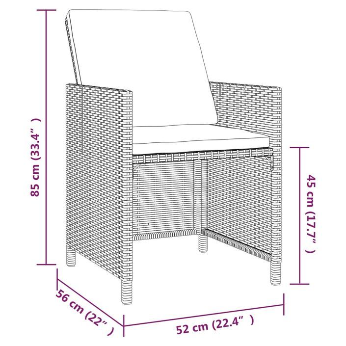 Mobilier à dîner de jardin et coussins 9pcs Résine tressée Gris - Photo n°6