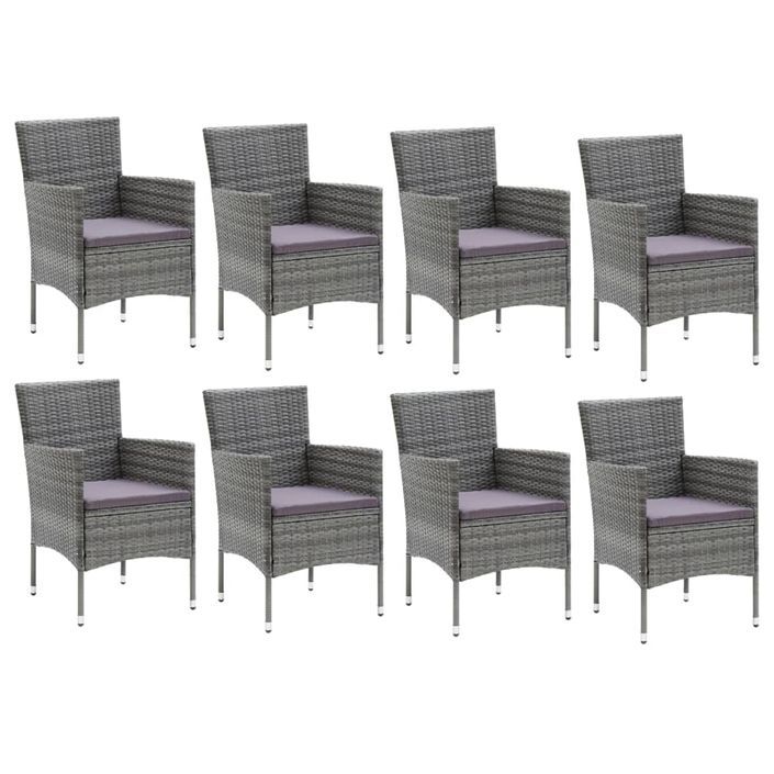 Mobilier à dîner de jardin et coussins 9pcs Résine tressée Gris - Photo n°3