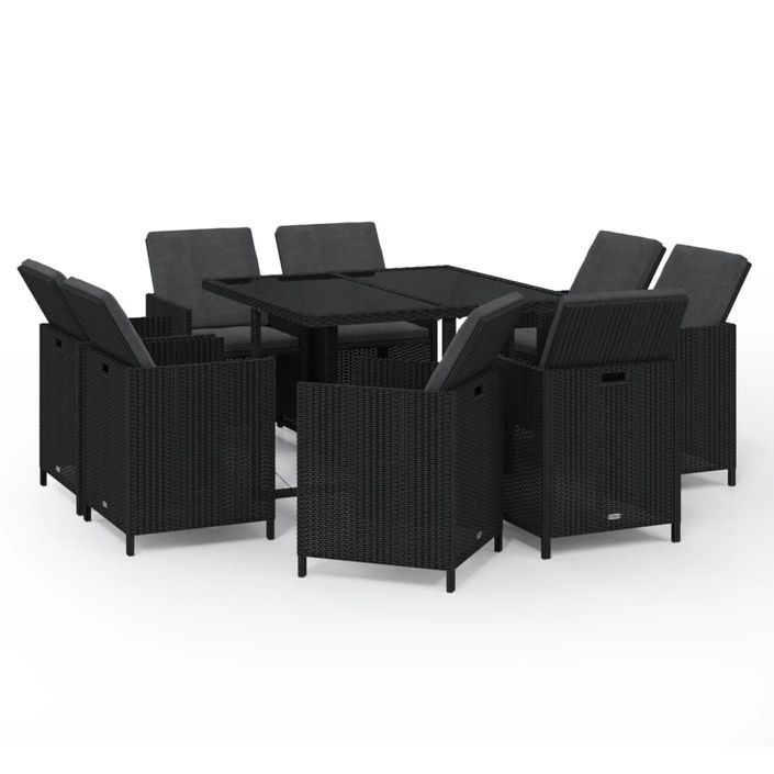 Mobilier à dîner de jardin et coussins 9pcs Résine tressée Noir 3 - Photo n°1