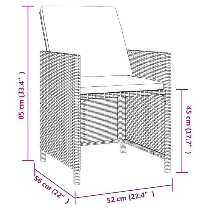 Mobilier à dîner de jardin et coussins 9pcs Résine tressée Noir - Photo n°3