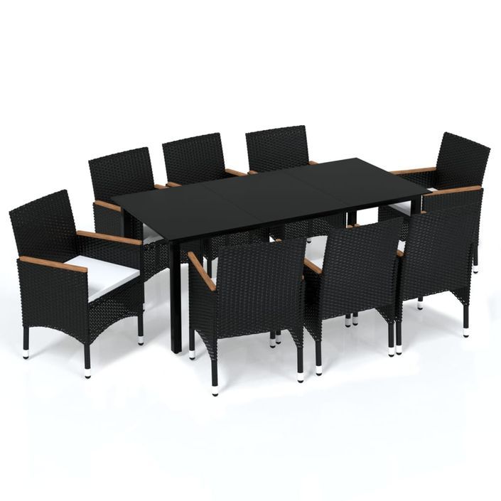 Mobilier à dîner de jardin et coussins 9pcs Résine tressée Noir 4 - Photo n°1