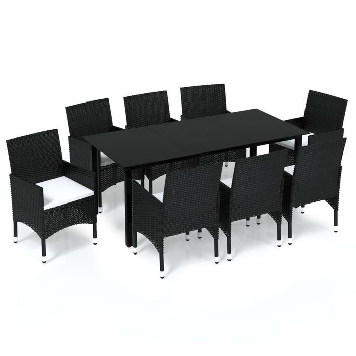 Mobilier à dîner de jardin et coussins 9pcs Résine tressée Noir 5 - Photo n°1