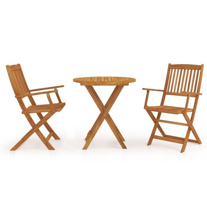 Mobilier à dîner de jardin pliable 3 pcs Bois d'acacia solide 4 - Photo n°1